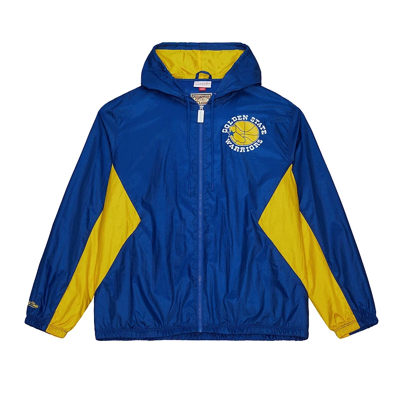 Men's Mitchell & Ness Royal Golden State Warriors Playmaker Full-Zip Hooded Windbreaker Jacket