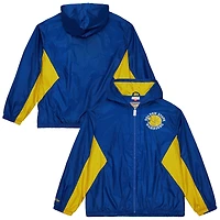 Men's Mitchell & Ness Royal Golden State Warriors Playmaker Full-Zip Hooded Windbreaker Jacket