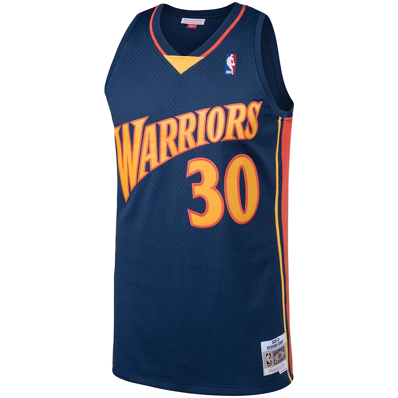 Maillot Swingman Mitchell & Ness Stephen Curry bleu marine Golden State Warriors 2009/10 Big Tall Hardwood Classics pour hommes