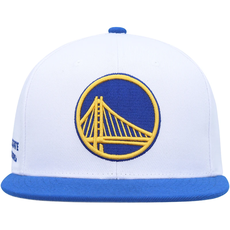 Men's Mitchell & Ness White/Royal Golden State Warriors Side Core 2.0 Snapback Hat