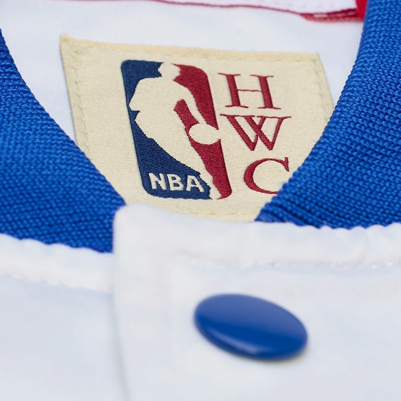 Veste légère en satin à boutons-pression Mitchell & Ness Golden State Warriors, blanche, pour homme