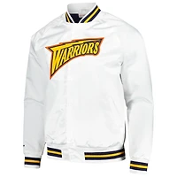 Men's Mitchell & Ness White Golden State Warriors Hardwood Classics  Throwback Wordmark Raglan Full-Snap Jacket
