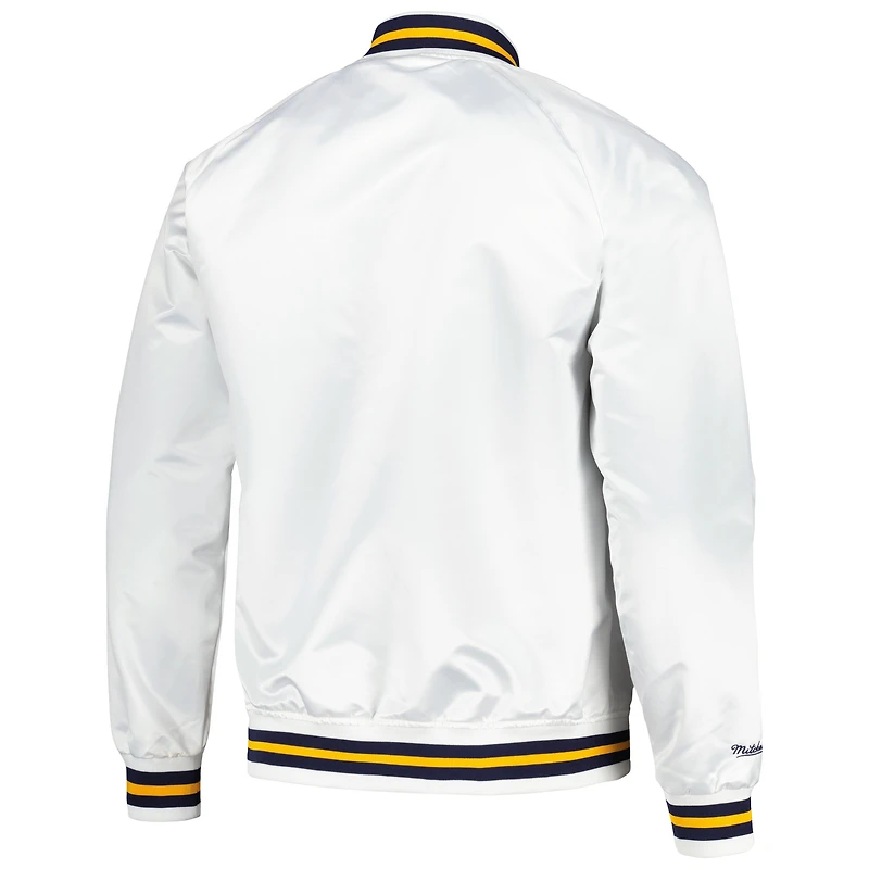 Veste à bouton-pression blanche Golden State Warriors Mitchell & Ness pour hommes Hardwood Classics Throwback Wordmark Raglan