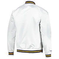 Veste à bouton-pression blanche Golden State Warriors Mitchell & Ness pour hommes Hardwood Classics Throwback Wordmark Raglan