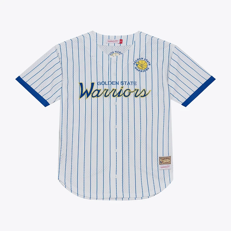 Men's Mitchell & Ness White Golden State Warriors Head Coach Pinstripe Mesh Full-Button Baseball Jersey