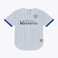 Men's Mitchell & Ness White Golden State Warriors Head Coach Pinstripe Mesh Full-Button Baseball Jersey