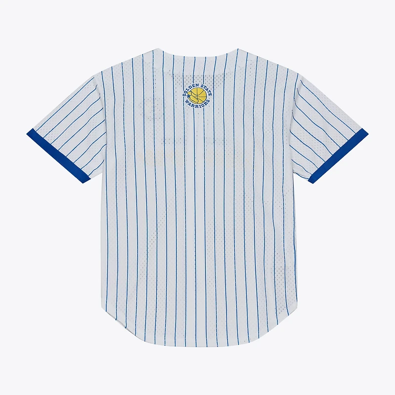 Maillot de baseball Mitchell & Ness blanc pour homme, Golden State Warriors, entraîneur-chef, rayures fines, maille, boutons complets