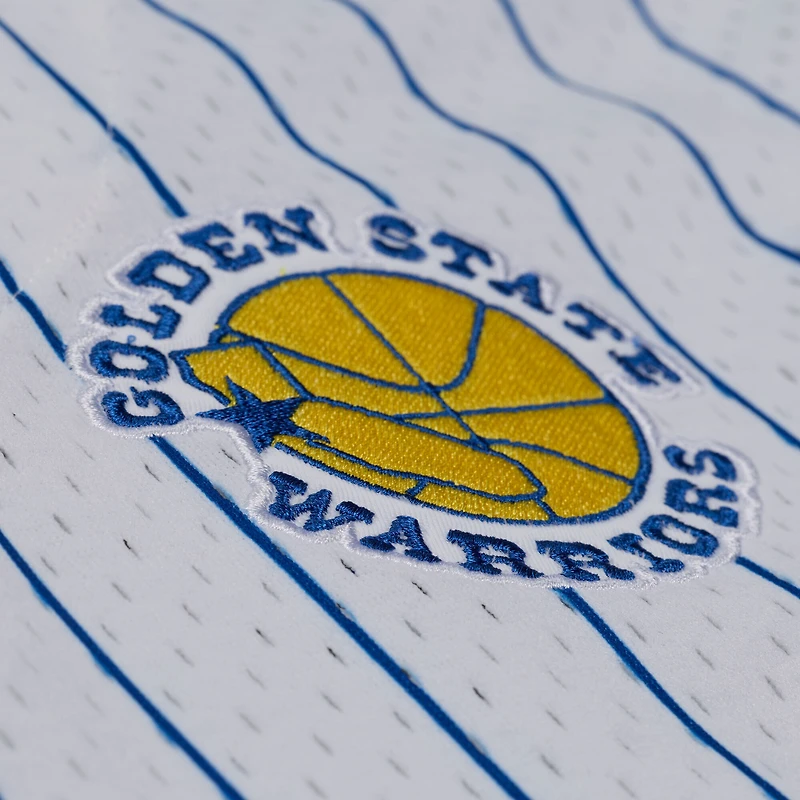 Maillot de baseball Mitchell & Ness blanc pour homme, Golden State Warriors, entraîneur-chef, rayures fines, maille, boutons complets