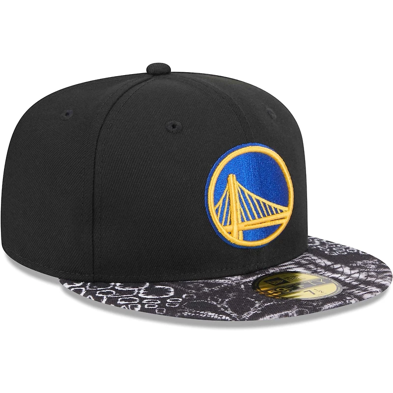 Casquette ajustée 59FIFTY à visière corail Golden State Warriors New Era noire pour homme