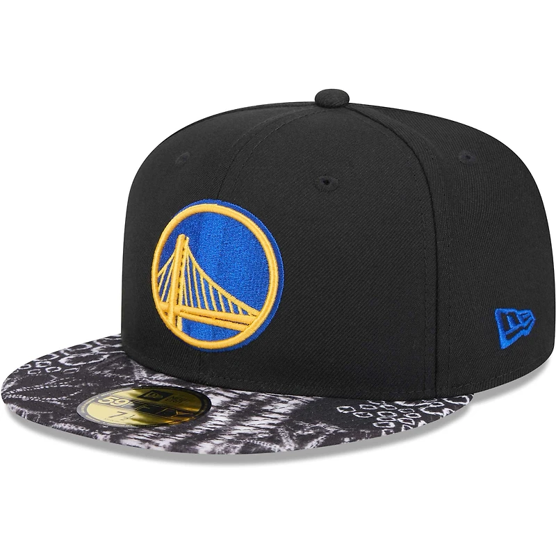 Casquette ajustée 59FIFTY à visière corail Golden State Warriors New Era noire pour homme