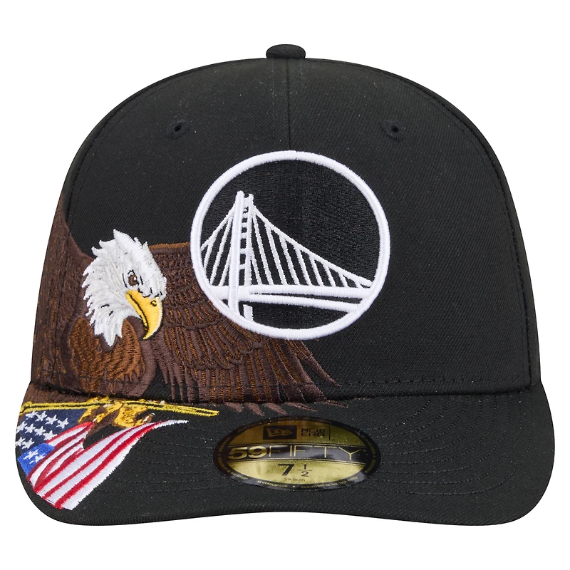 Men's New Era Black Golden State Warriors Freedom Pre-Curved 59FIFTY Fitted Hat