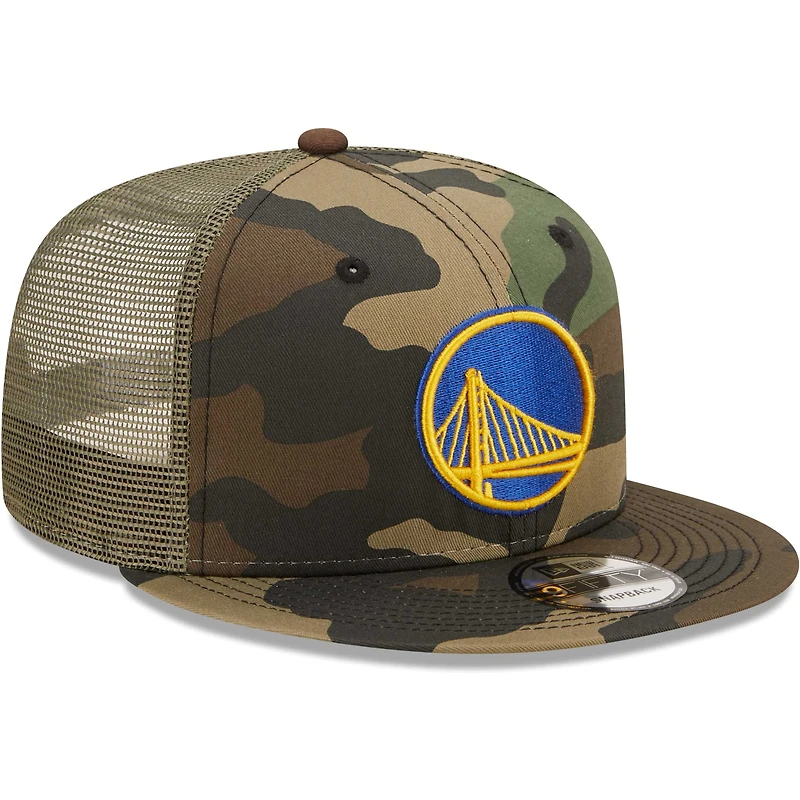 Casquette Snapback Golden State Warriors Trucker 9FIFTY New Era Camo/Olive pour homme - Casquette