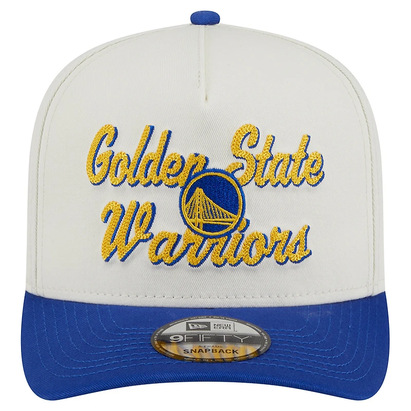 Men's New Era Cream/Royal Golden State Warriors Chainstitch 9FIFTY A-Frame Snapback Hat