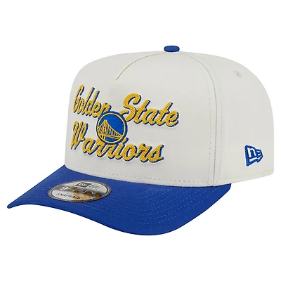 Men's New Era Cream/Royal Golden State Warriors Chainstitch 9FIFTY A-Frame Snapback Hat