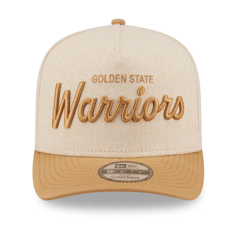 Men's New Era  Cream Golden State Warriors Herringbone 9FIFTY A-Frame Snapback Hat