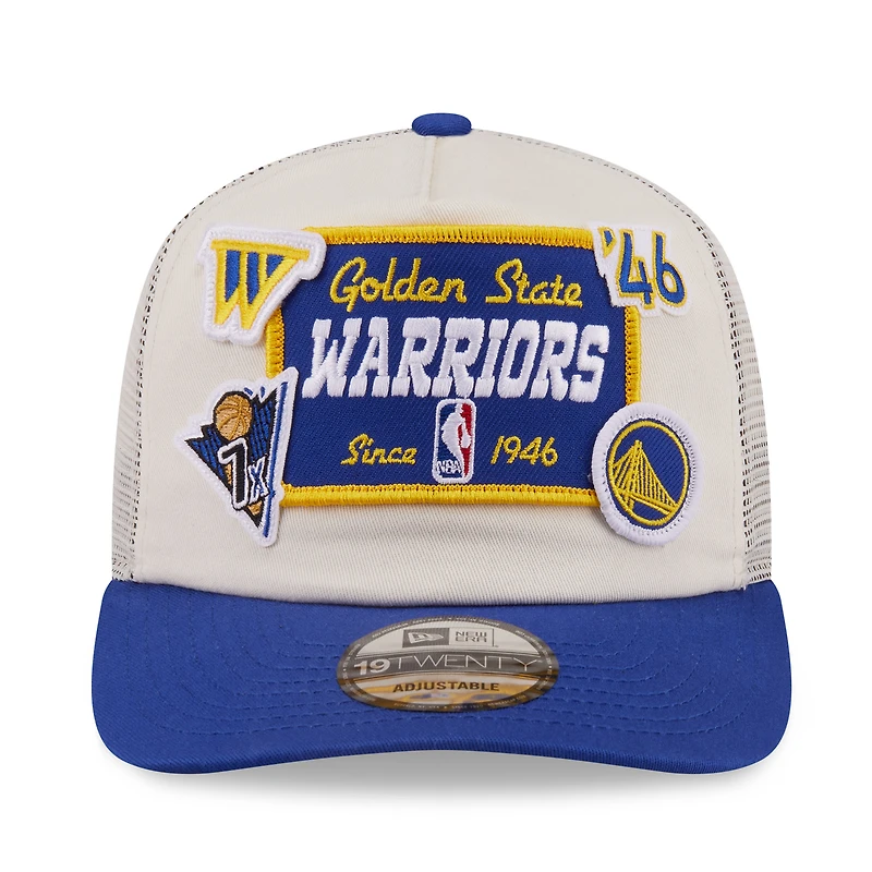 Men's New Era Cream Golden State Warriors Layered Patch 19TWENTY Adjustable Hat