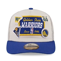 Men's New Era Cream Golden State Warriors Layered Patch 19TWENTY Adjustable Hat