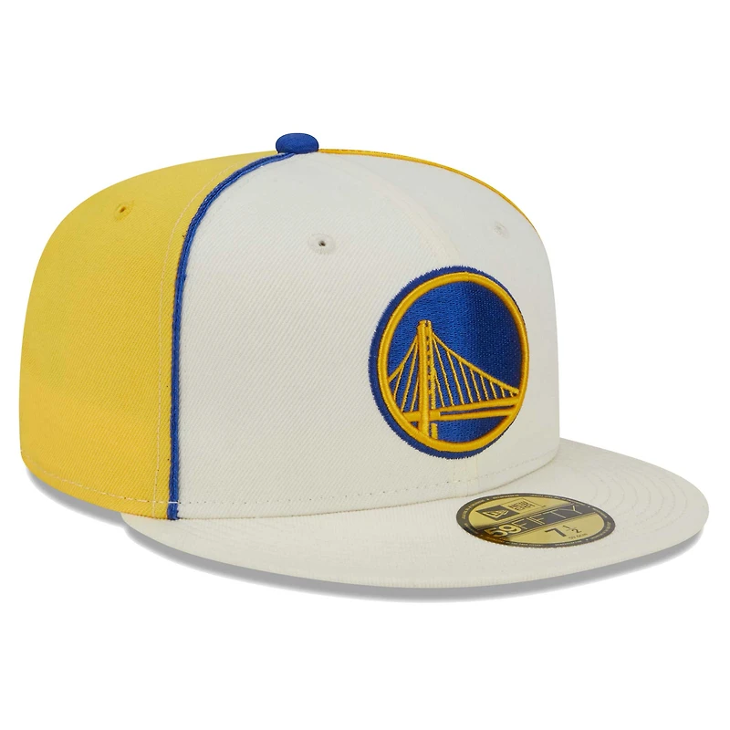 Men's New Era Cream Golden State Warriors Piped Pop Panel 59FIFTY Fitted Hat