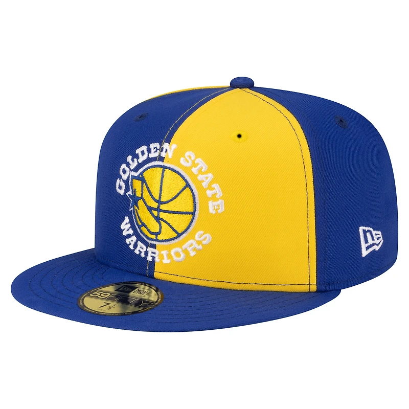 Casquette ajustée New Era 59FIFTY pour homme, or/bleu royal, Golden State Warriors, style années 80, motif girouette.