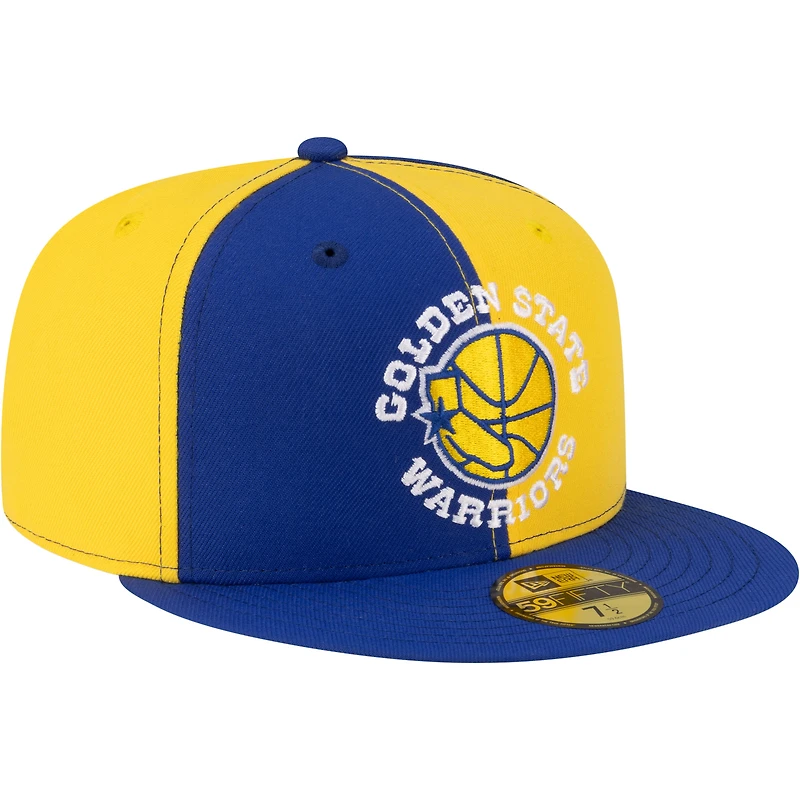 Casquette ajustée New Era 59FIFTY pour homme, or/bleu royal, Golden State Warriors, style années 80, motif girouette.