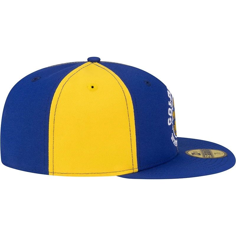 Casquette ajustée New Era 59FIFTY pour homme, or/bleu royal, Golden State Warriors, style années 80, motif girouette.