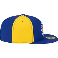 Casquette ajustée New Era 59FIFTY pour homme, or/bleu royal, Golden State Warriors, style années 80, motif girouette.