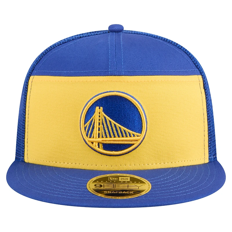 Men's New Era  Gold/Royal Golden State Warriors Outdoor Split Panel 9FIFTY Snapback Hat