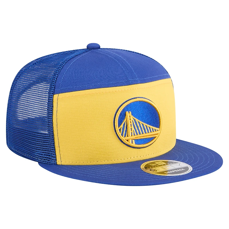 Men's New Era  Gold/Royal Golden State Warriors Outdoor Split Panel 9FIFTY Snapback Hat