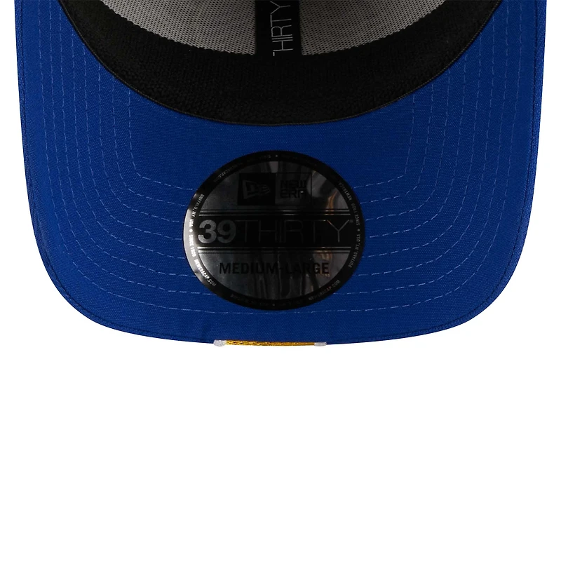 Men's New Era Gray/Royal Golden State Warriors Striped 39THIRTY Flex Hat