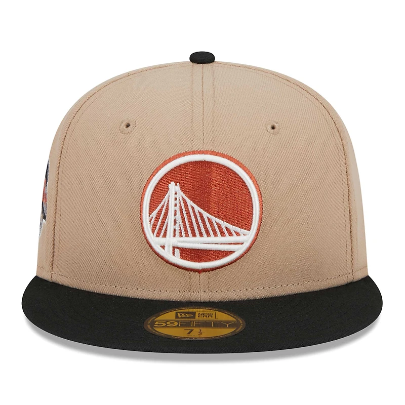 Men's New Era Khaki/Black Golden State Warriors Burnt Orange Logo Two-Tone 59FIFTY Fitted Hat