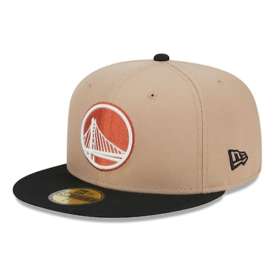 Casquette ajustée bicolore 59FIFTY avec logo orange brûlé des Golden State Warriors New Era kaki/noir pour hommes