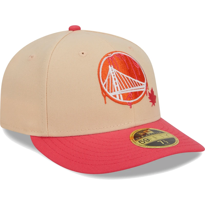 Casquette ajustée 59FIFTY New Era kaki/corail Golden State Warriors Drip Low Profile pour hommes