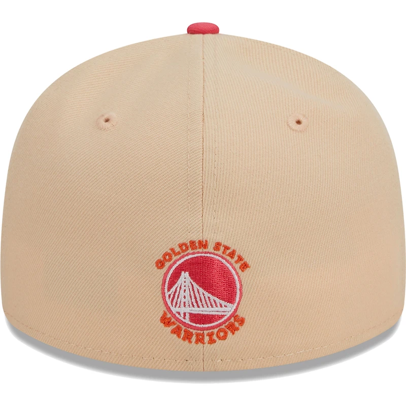 Casquette ajustée 59FIFTY New Era kaki/corail Golden State Warriors Drip Low Profile pour hommes