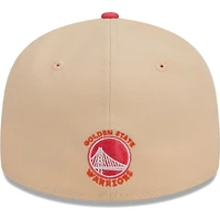 Casquette ajustée 59FIFTY New Era kaki/corail Golden State Warriors Drip Low Profile pour hommes