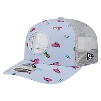 Casquette extensible à bouton-pression New Era bleu clair/gris pour homme, motif Aloha Adventure 9SEVENTY des Golden State Warriors