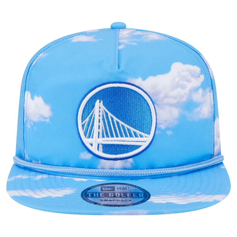 Casquette ajustable en corde pour golfeur New Era bleu clair Golden State Warriors avec logo « Head in the Clouds »