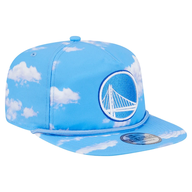 Casquette ajustable en corde pour golfeur New Era bleu clair Golden State Warriors avec logo « Head in the Clouds »