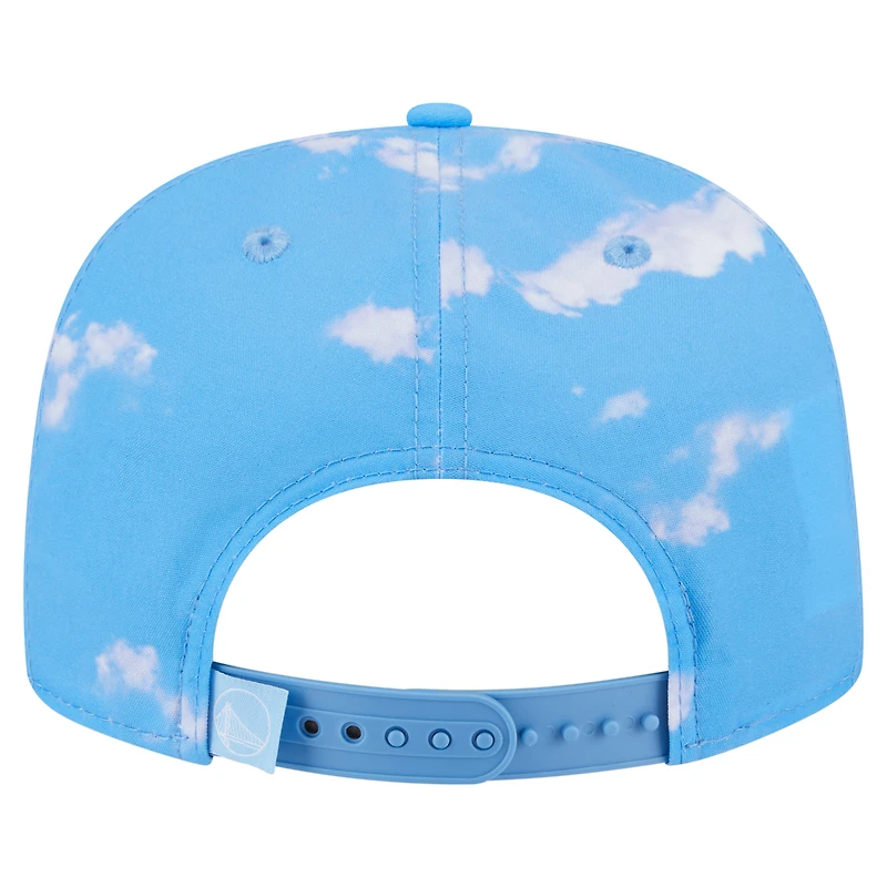 Casquette ajustable en corde pour golfeur New Era bleu clair Golden State Warriors avec logo « Head in the Clouds »