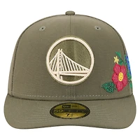 Men's New Era Olive Golden State Warriors Tonal Florals 59FIFTY Fitted Hat