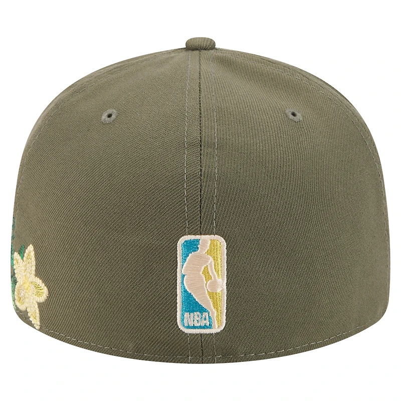 Men's New Era Olive Golden State Warriors Tonal Florals 59FIFTY Fitted Hat