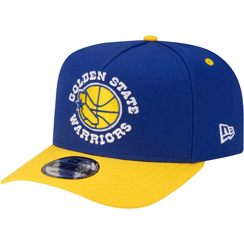 Casquette snapback New Era 9FIFTY pour homme, bleu royal et or, Golden State Warriors, style années 80.