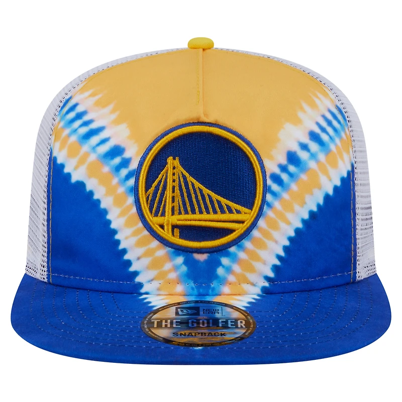 Casquette de golf à visière rabattable New Era Royal/Gold Golden State Warriors pour homme