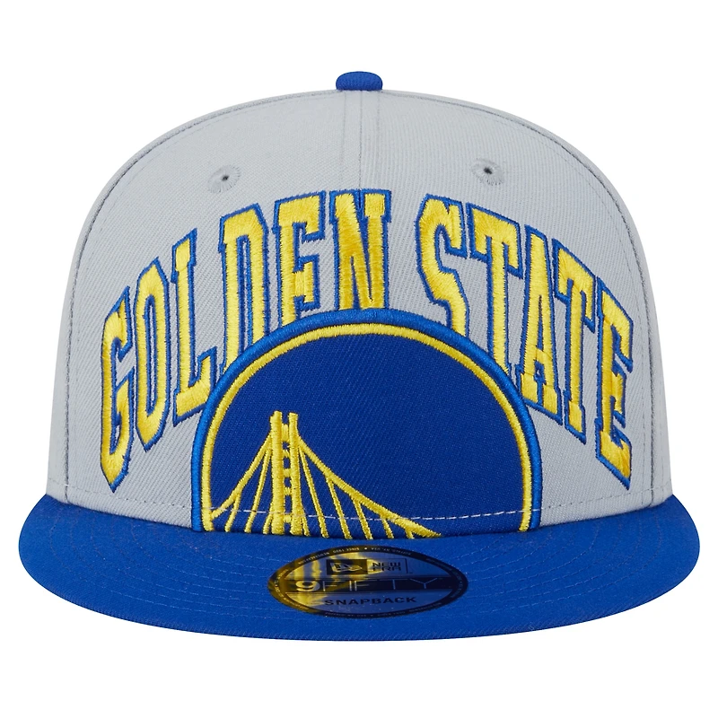 Casquette Snapback 9FIFTY Tip-Off 9FIFTY des Golden State Warriors New Era pour hommes, bleu royal/gris