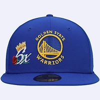Casquette 59FIFTY Royal Golden State Warriors 6x NBA Finals Champions Crown New Era pour homme - ajustée