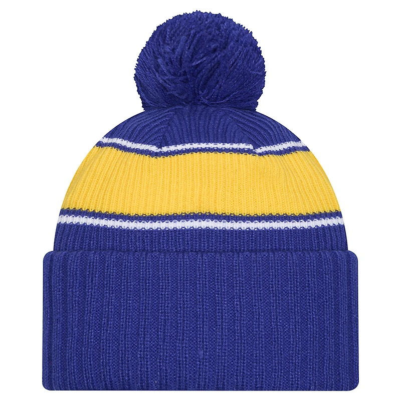 Bonnet à revers New Era Royal Golden State Warriors pour homme avec pompon