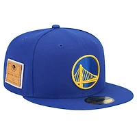Casquette ajustée 59FIFTY avec applique en cuir New Era Royal Golden State Warriors Court Sport pour hommes