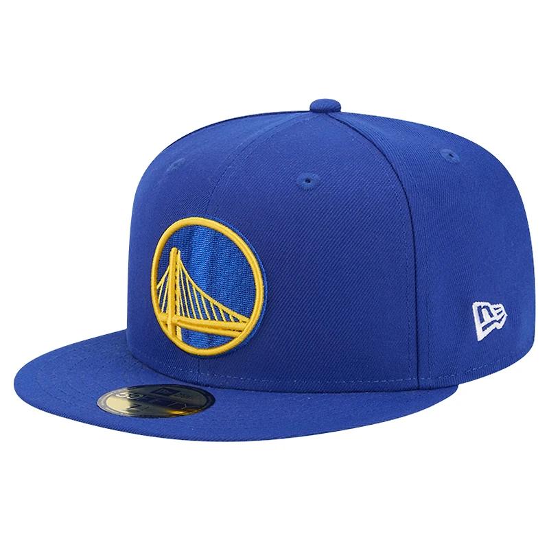 Casquette ajustée 59FIFTY avec applique en cuir New Era Royal Golden State Warriors Court Sport pour hommes