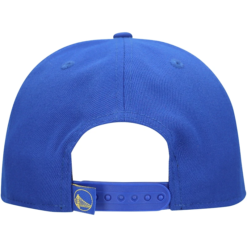 Casquette snapback surdimensionnée avec logo imprimé bouffant Royal Golden State Warriors New Era pour homme