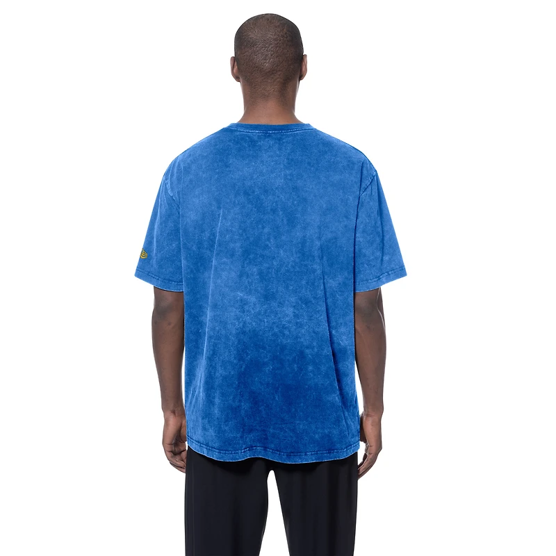 T-shirt oversize New Era Royal Golden State Warriors pour homme, collection rétro, délavage minéral