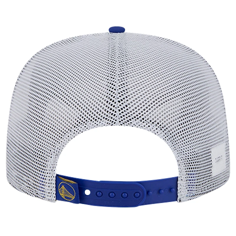 Casquette de camionneur Snapback 9FIFTY Royal Golden State Warriors Puff Print Team Code A-Frame New Era pour homme